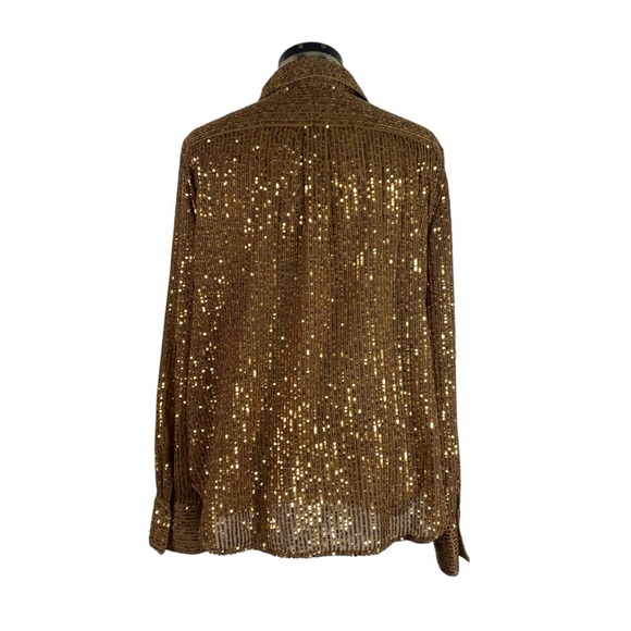 Anthropologie Remie Sequin Button Front Shirt Blouse Large Gold Bronze Top - Picture 6 of 13